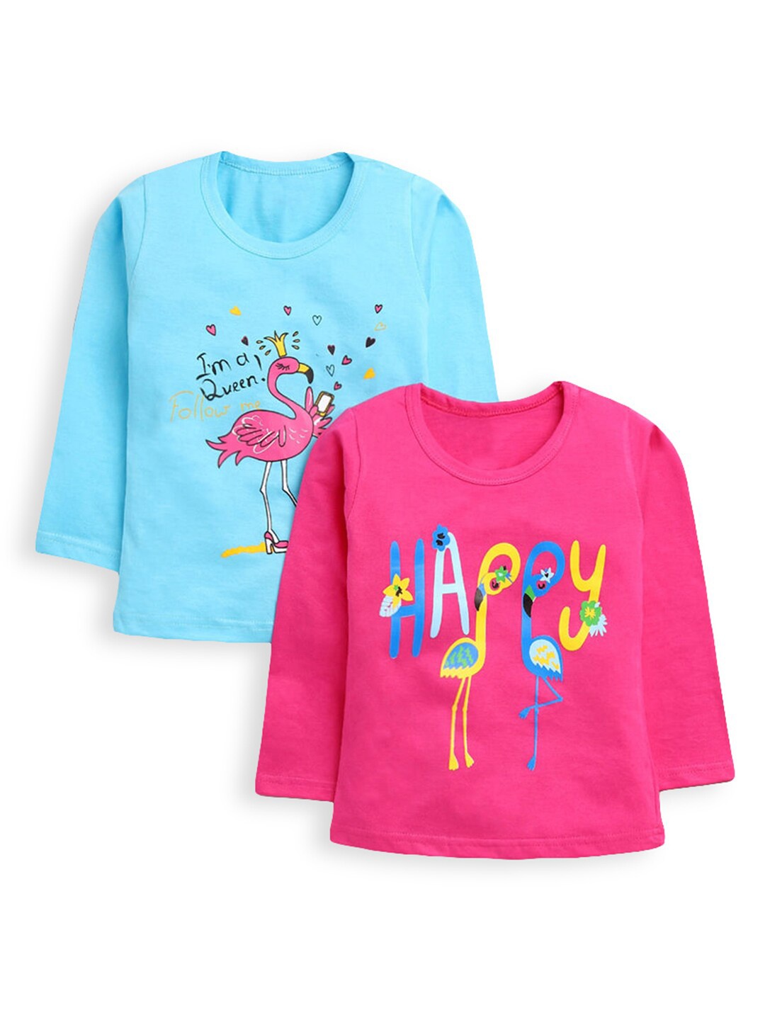 

Hopscotch Pack of 2 Girls Blue & Pink 2 Printed T-shirts