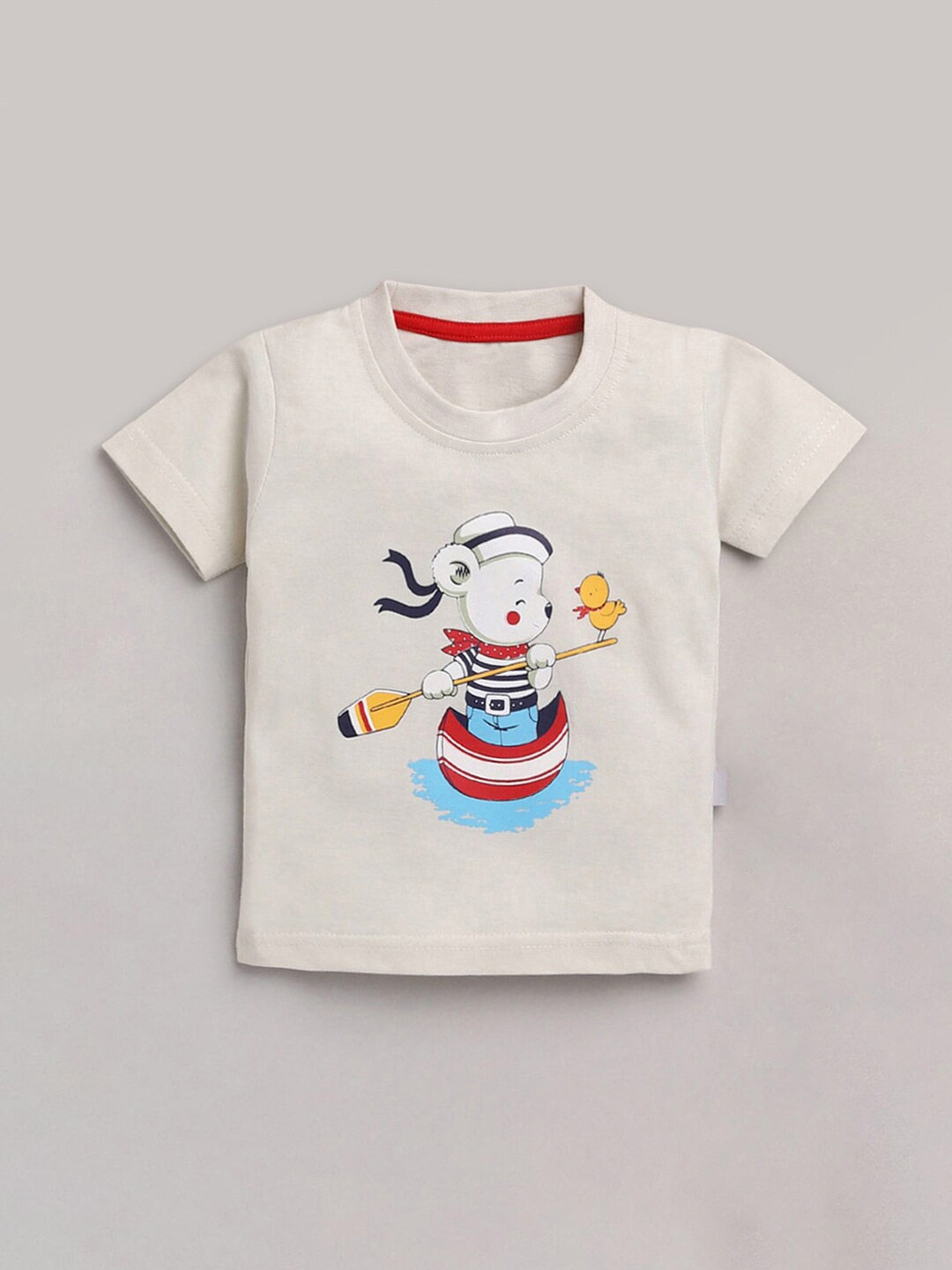

Hopscotch Boys Cream-Coloured & Red Printed T-shirt