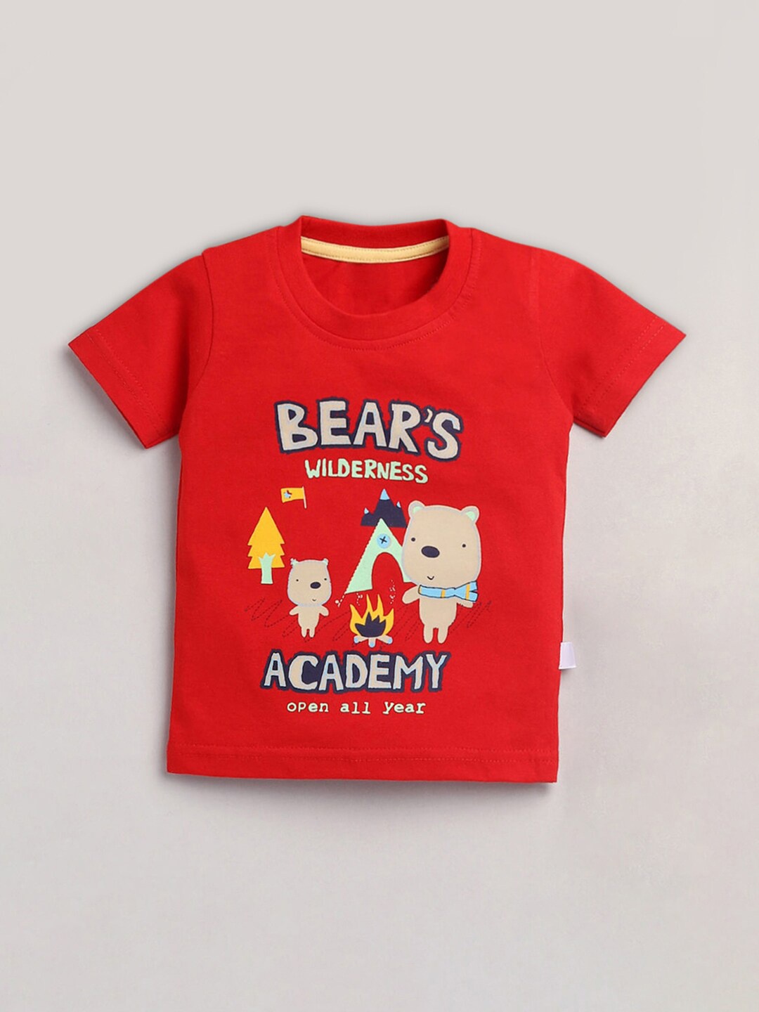 

Hopscotch Boys Red & lava Typography Printed Applique T-shirt