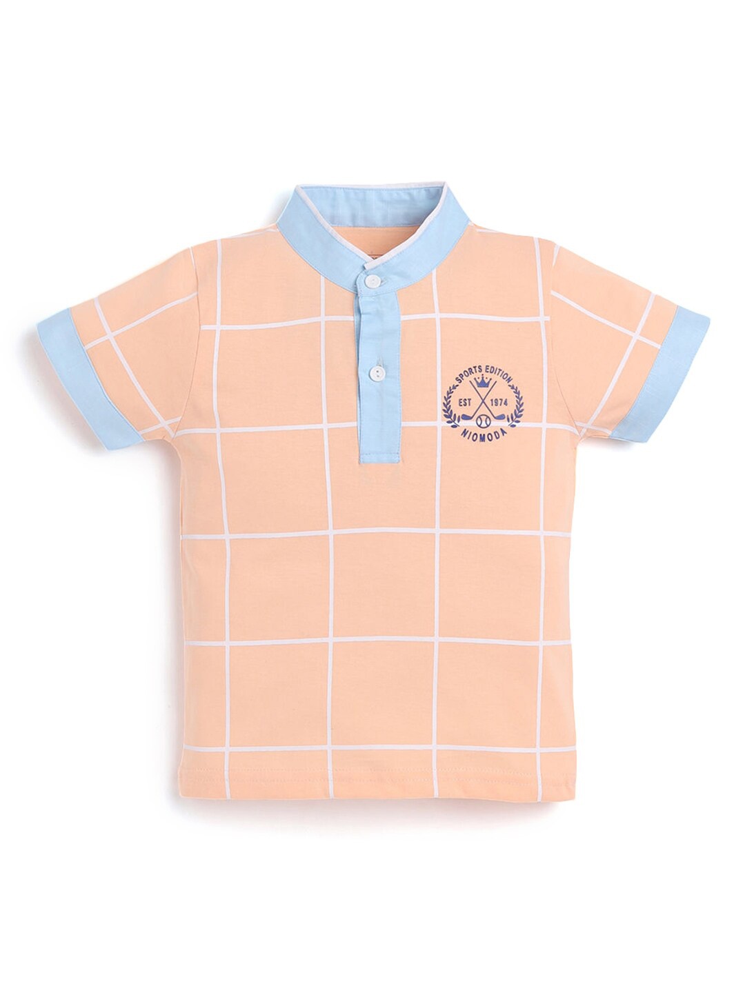 

Hopscotch Boys Peach-Coloured Checked Cotton Polo Collar T-shirt