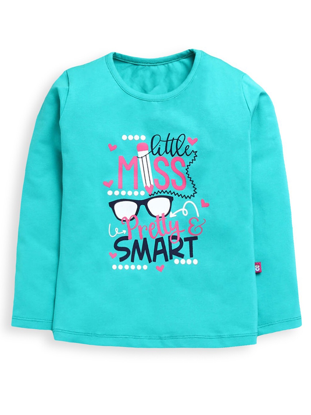 

Hopscotch Girls Green & Pink Typography Printed Round Neck Cotton T-shirt