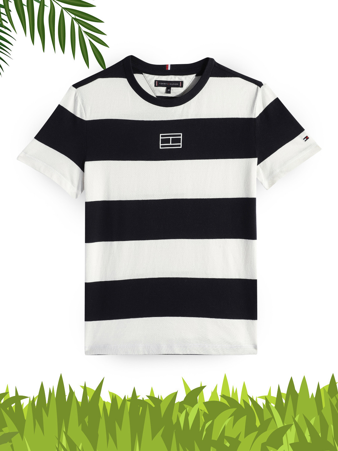 

Tommy Hilfiger Boys Navy Blue & White Striped Pure Cotton T-shirt