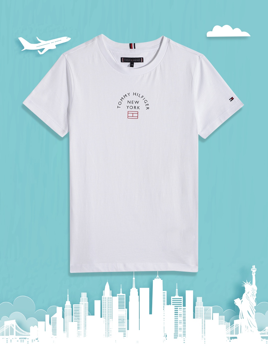 

Tommy Hilfiger Boys White Brand Logo Printed Pure Cotton T-shirt