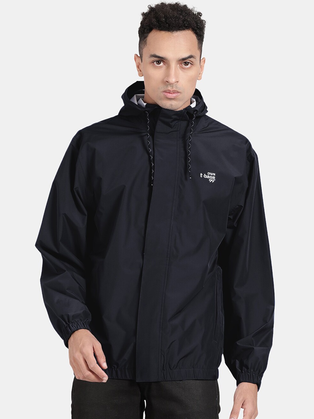 

t-base Men Navy Blue Solid Nylon Ribstop Rain Jacket