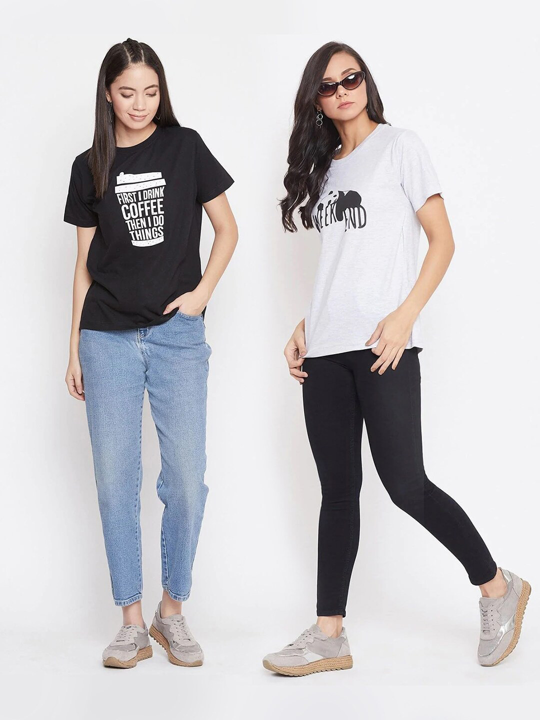 

Uptownie Lite Women Typography Set Of 2 Cotton Printed T-shirt, Black