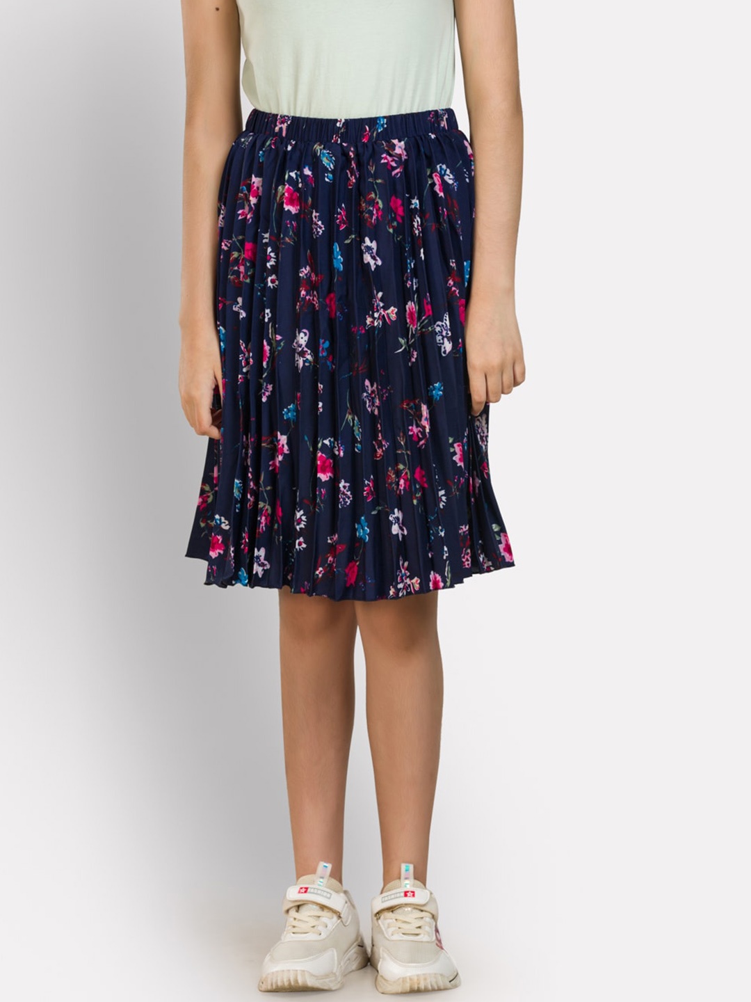 

Uptownie Lite Girls Pack of 2 Blue & Yellow Printed Midi Pleated Skirts
