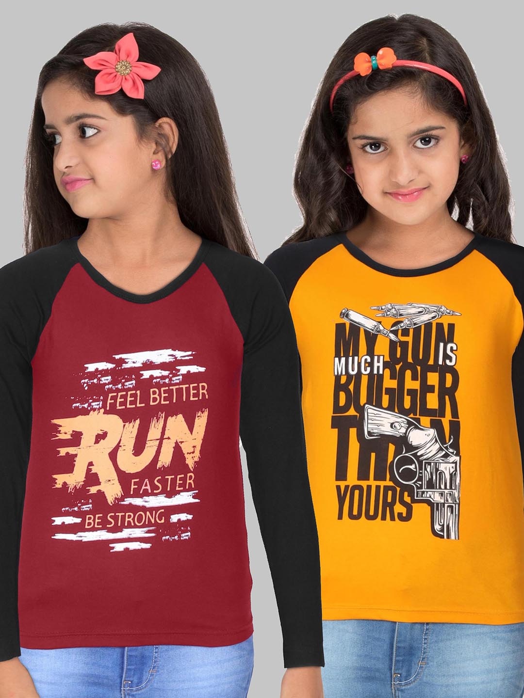 

Fleximaa Kids Pack of 2 Maroon & Mustard Yellow Printed T-shirt