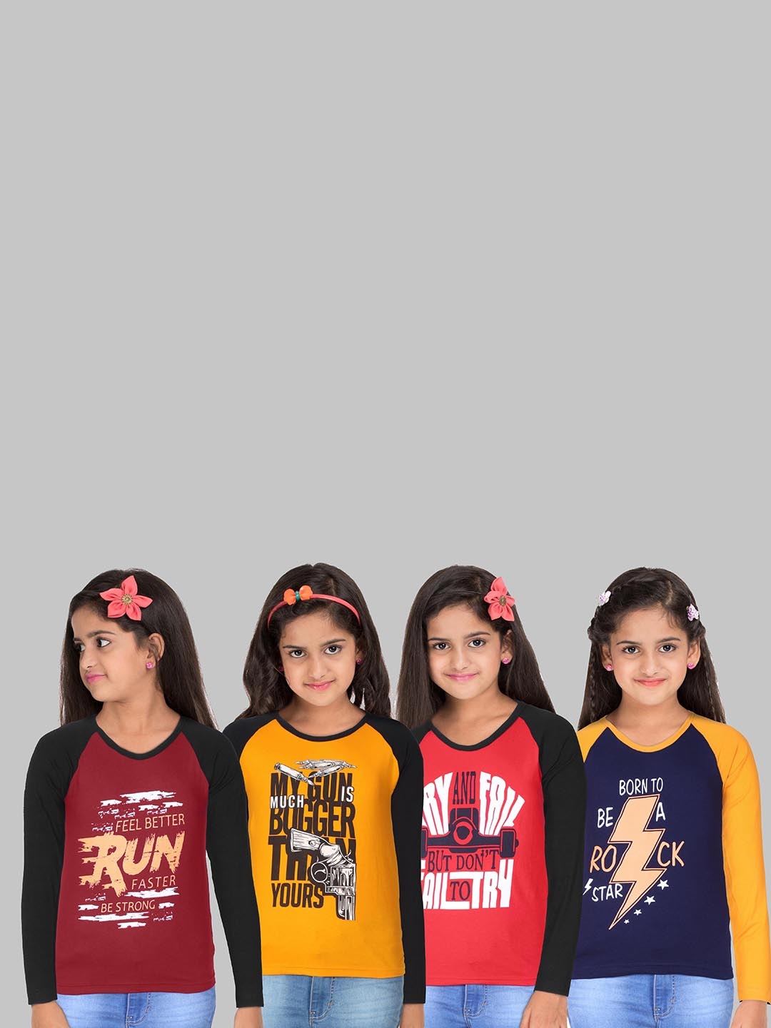 

Fleximaa Unisex Kids Multicoloured Pack Of 4 Printed T-shirts, Multi