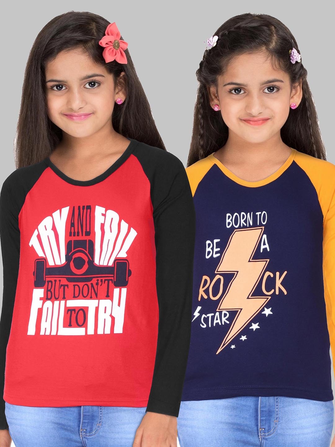 

Fleximaa Kids Pack of 2 Red & Black Printed T-shirts