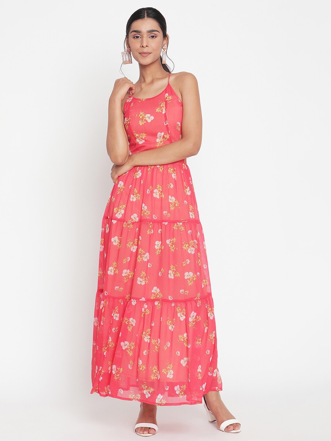 

The Vanca Orange Floral Printed Maxi Dress