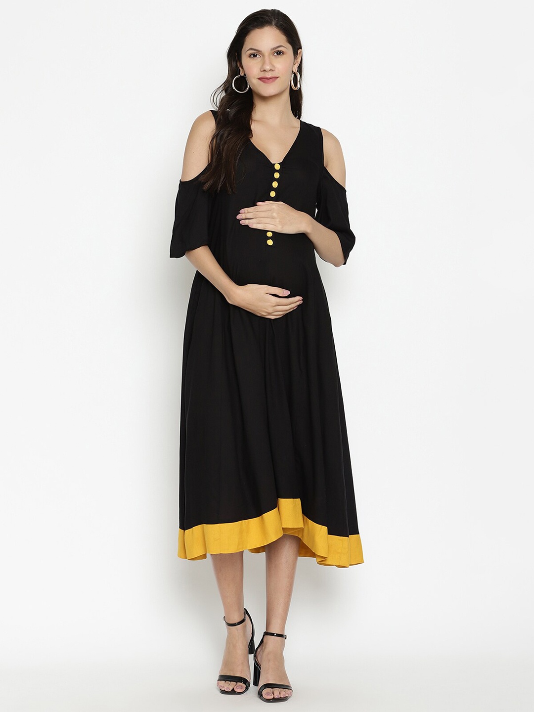 

The Vanca Black Embroidered Maternity Midi Dress