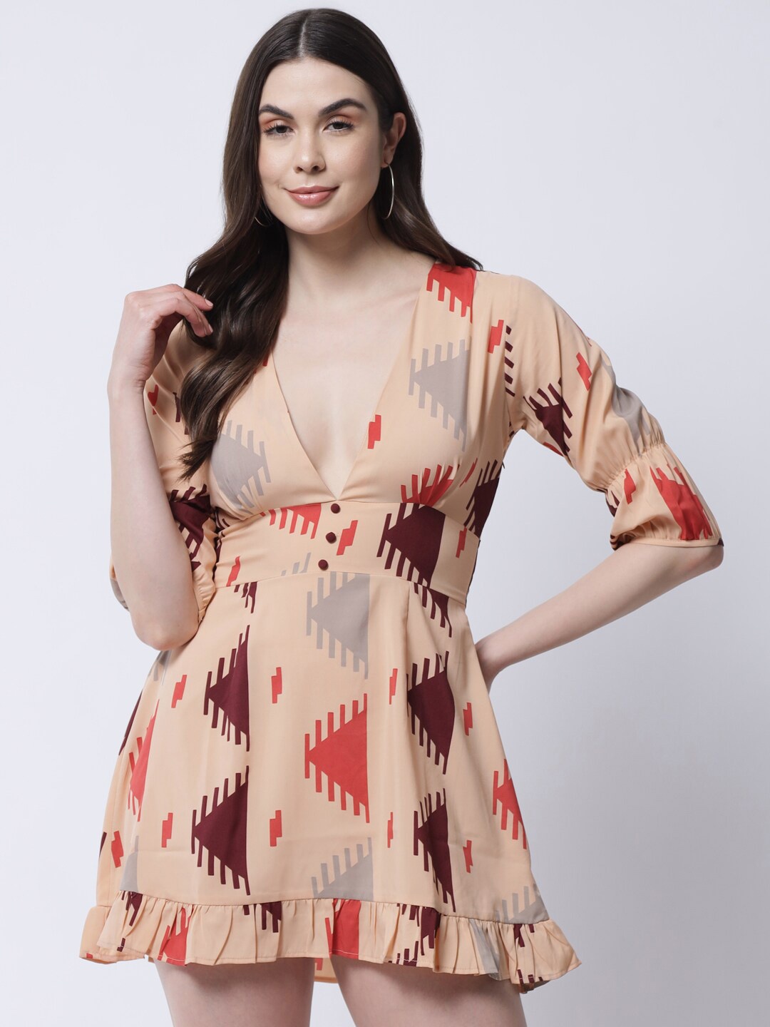 

The Vanca Beige Floral Mini Dress
