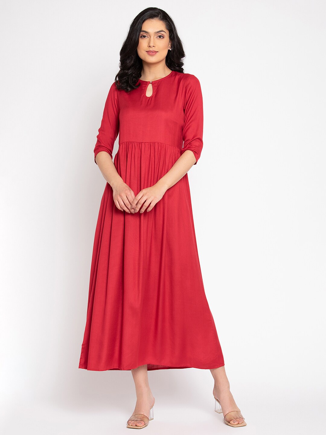 

The Vanca Red A-Line Midi Dress