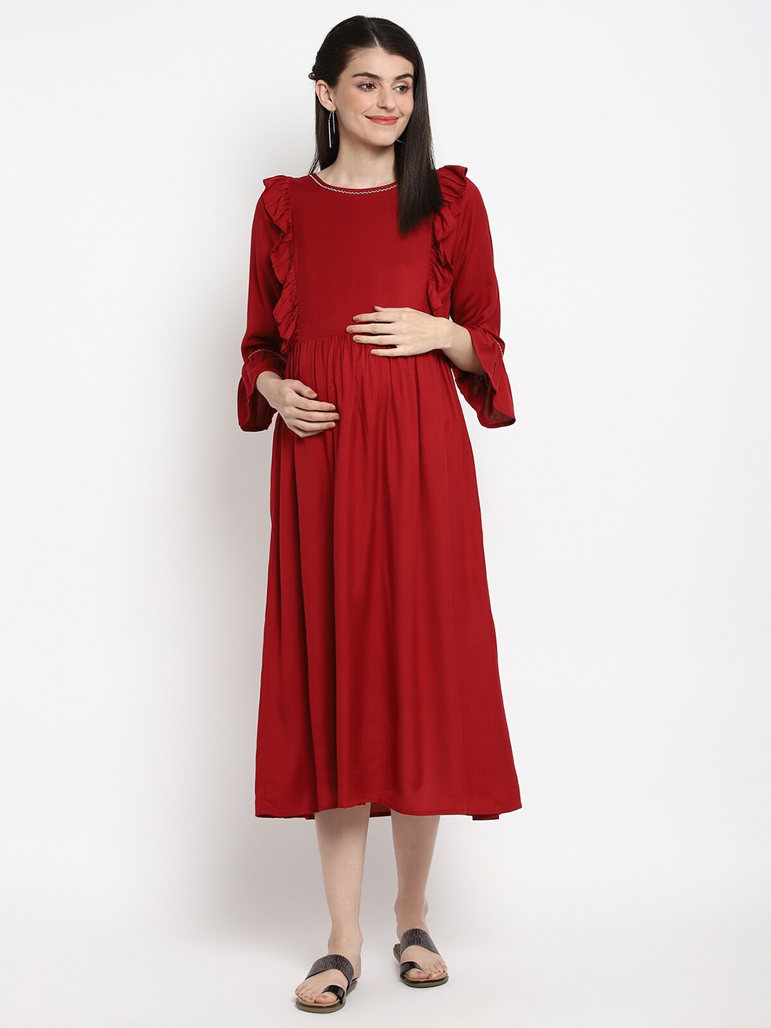 

The Vanca Red Maternity Midi Dress