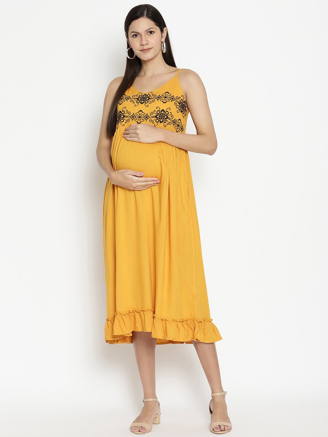 

The Vanca Yellow & maximum yellow red Maternity Midi Dress