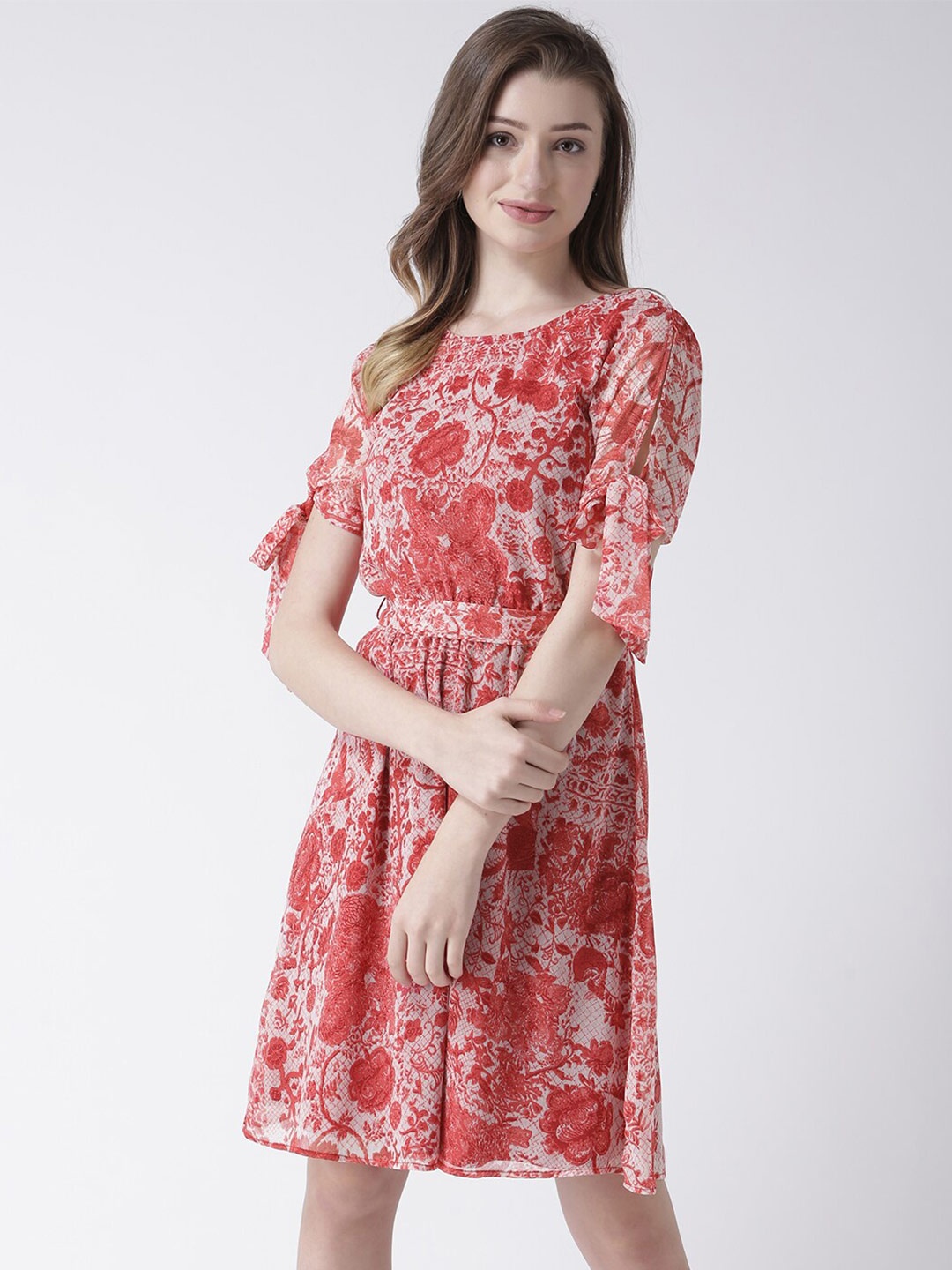 

The Vanca Women Red Floral Round Neck Fit & Floral Dress