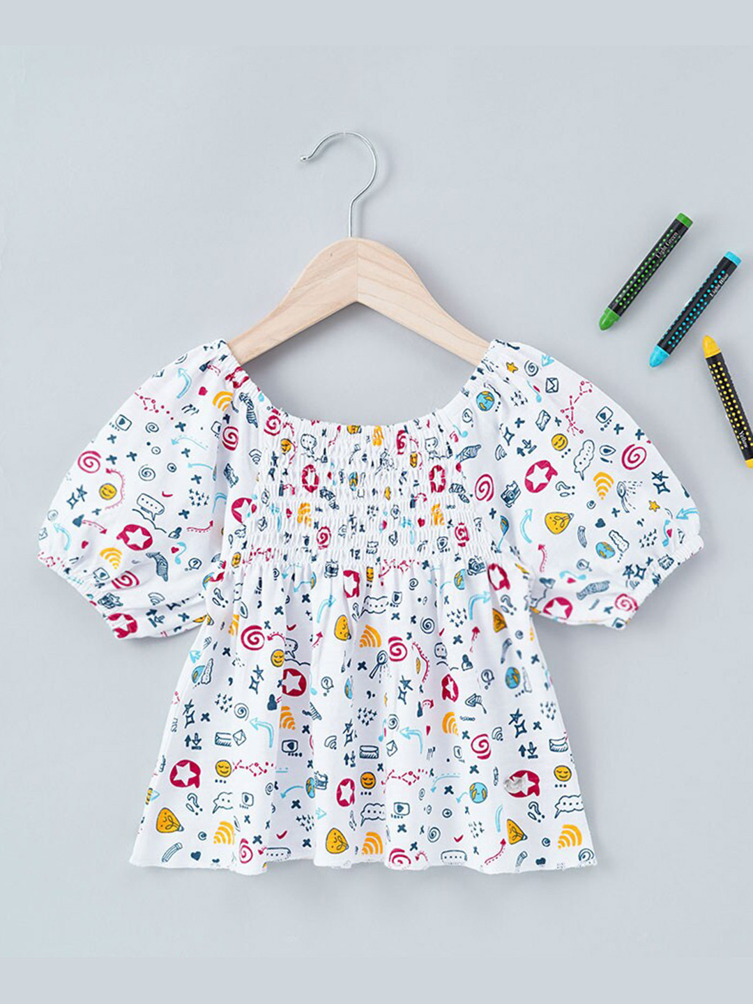 

Ed-a-Mamma Girls White & Blue Printed A-Line Top