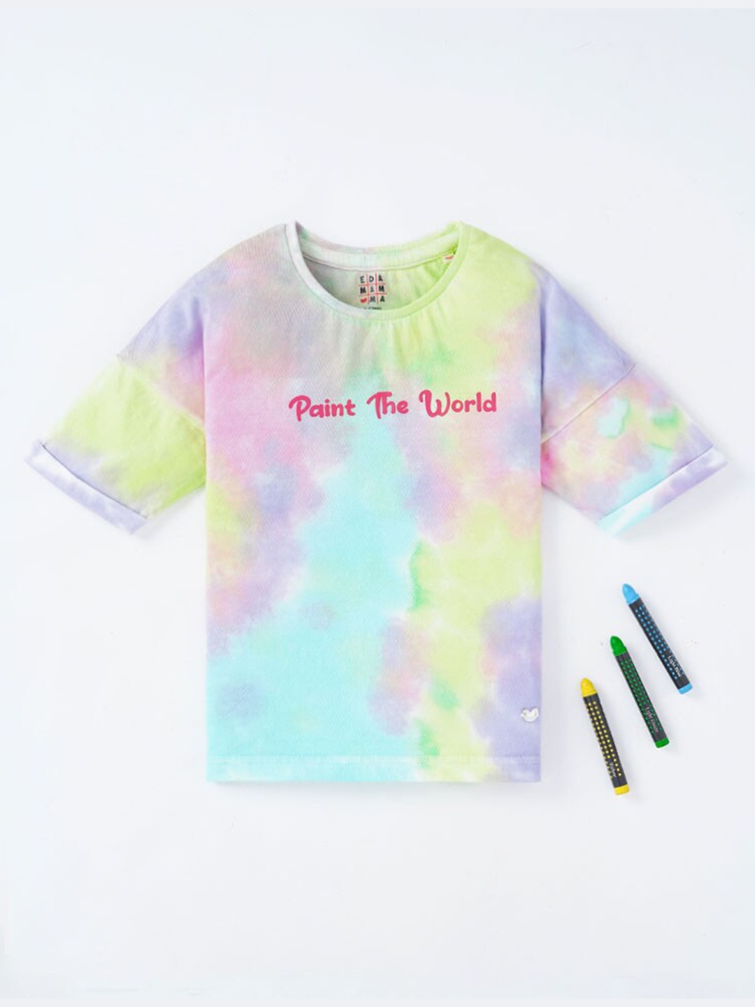 

Ed-a-Mamma Girls Pink Tie and Dye Dyed V-Neck Applique T-shirt