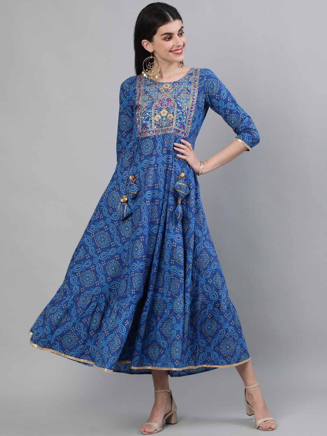 

KIMAYRA Women Blue Ethnic Motifs Printed Thread Work Anarkali Kurta