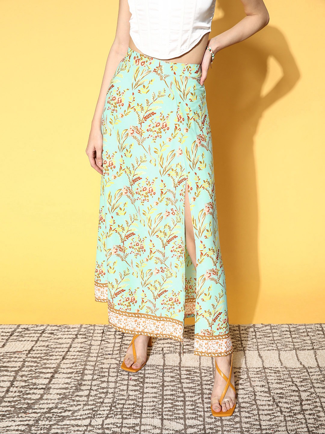 

Berrylush Green Floral Peekaboo Bottom Skirt