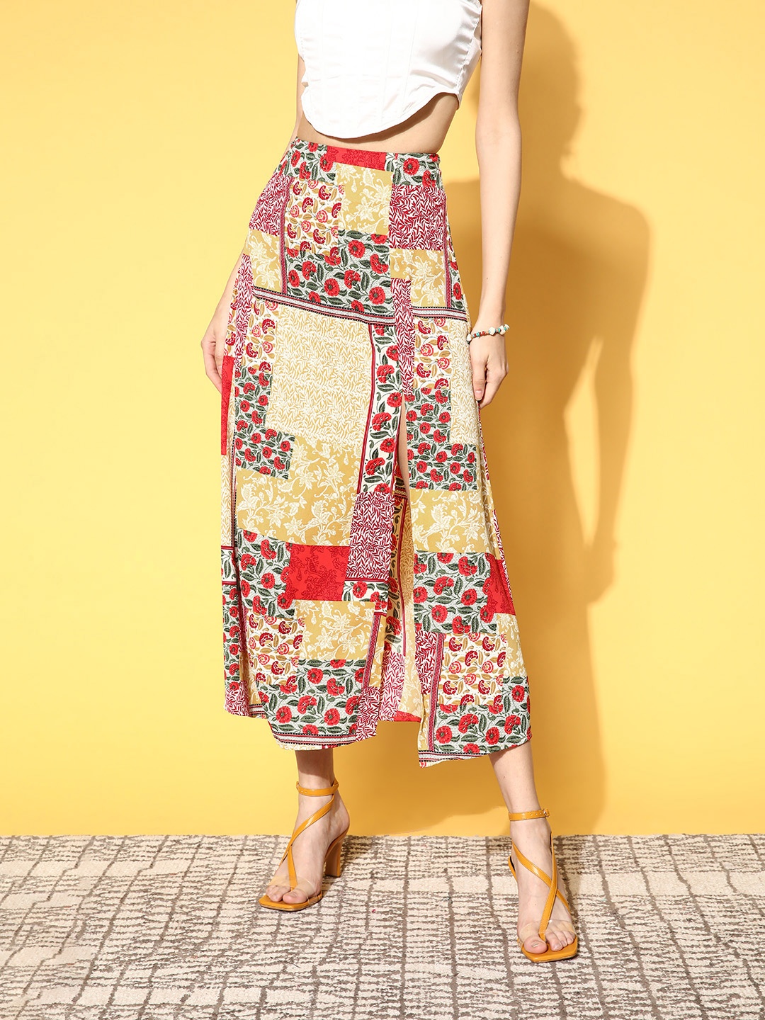

Berrylush Deep Red Floral Peekaboo Bottom Skirt