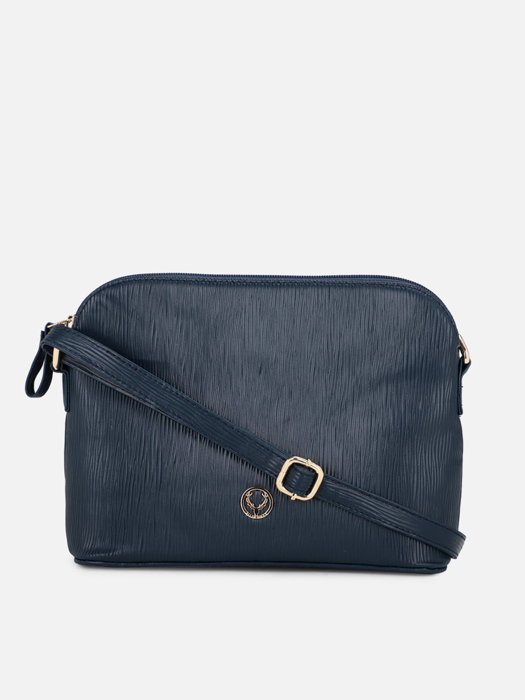 

Allen Solly Navy Blue Textured PU Structured Sling Bag with Fringed