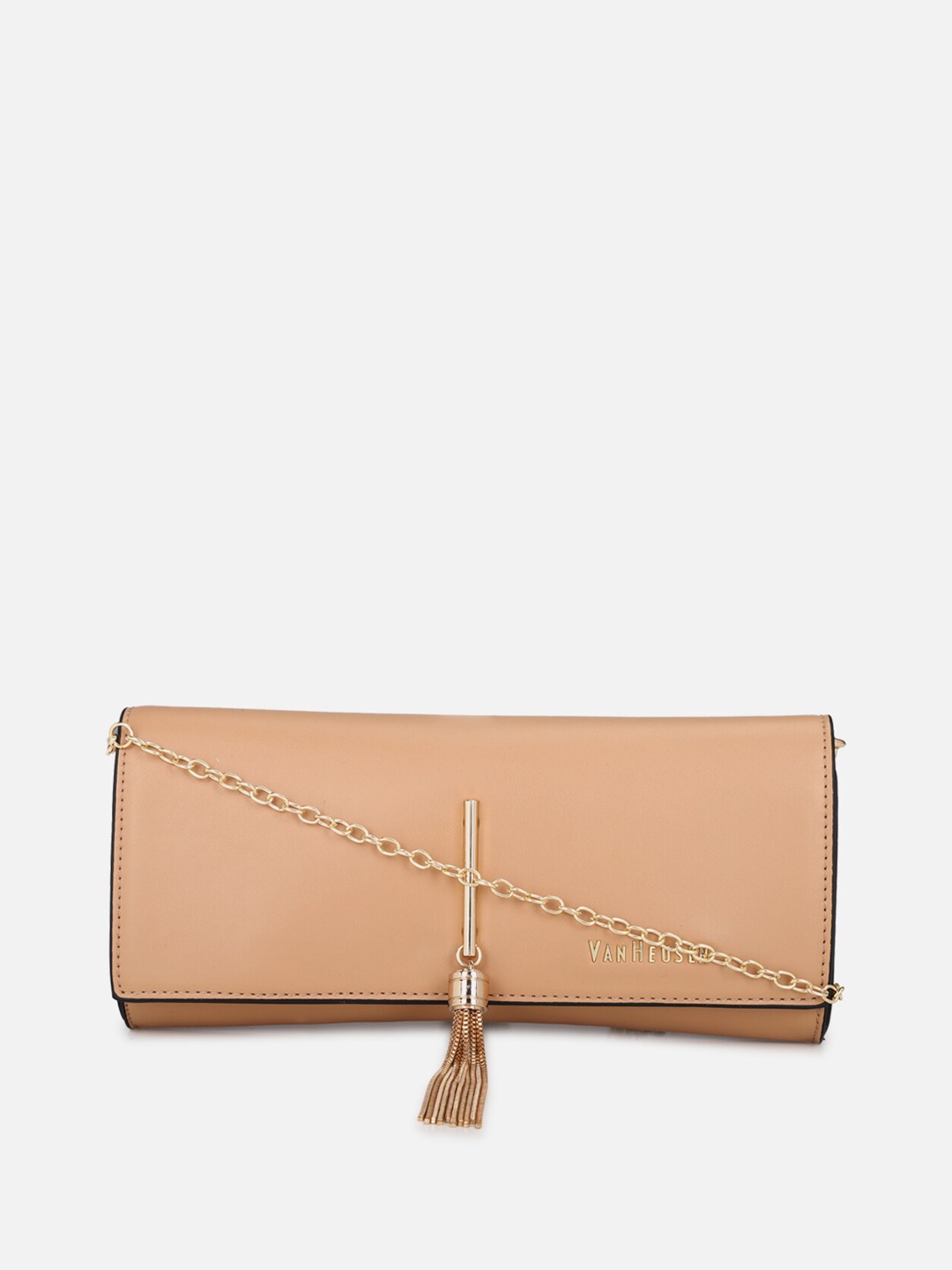 

Van Heusen Woman Beige Embellished PU Structured Sling Bag with Tasselled