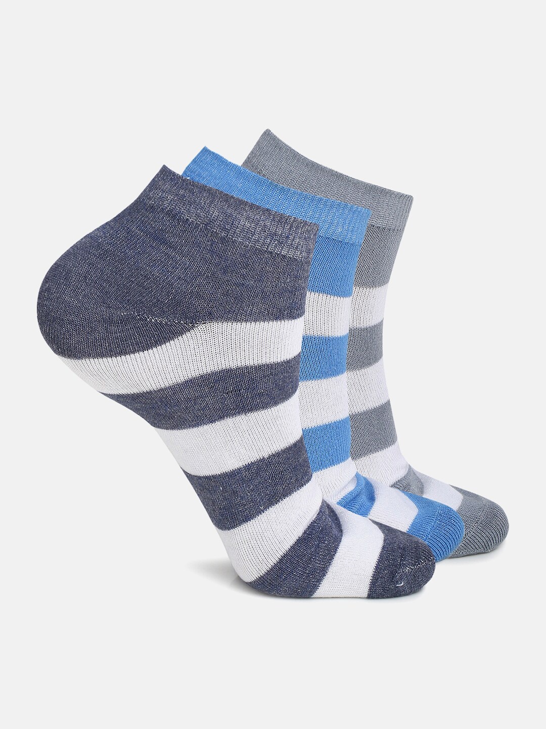 

Urban Dog Men Pack of 3 Striped Ankle Length Socks, Blue