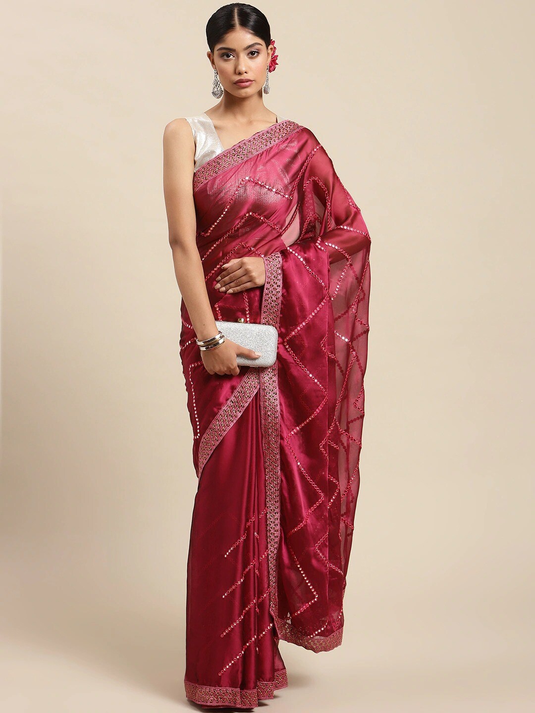 

all about you Pink Embellished Saree