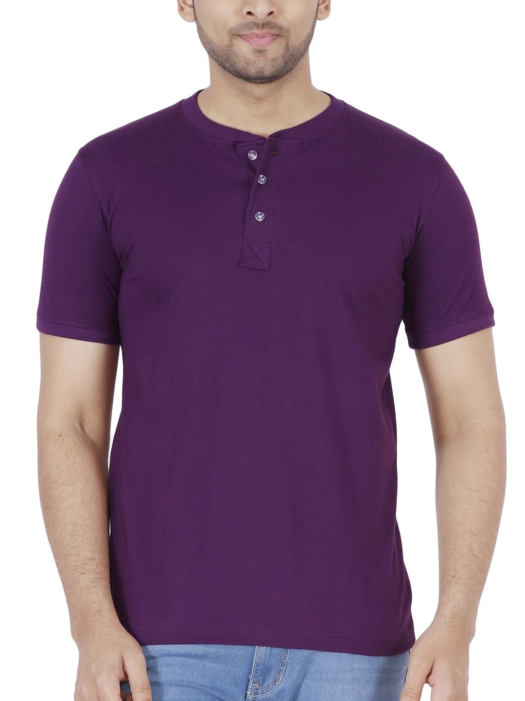 

Fleximaa Men Purple Henley Neck T-shirt