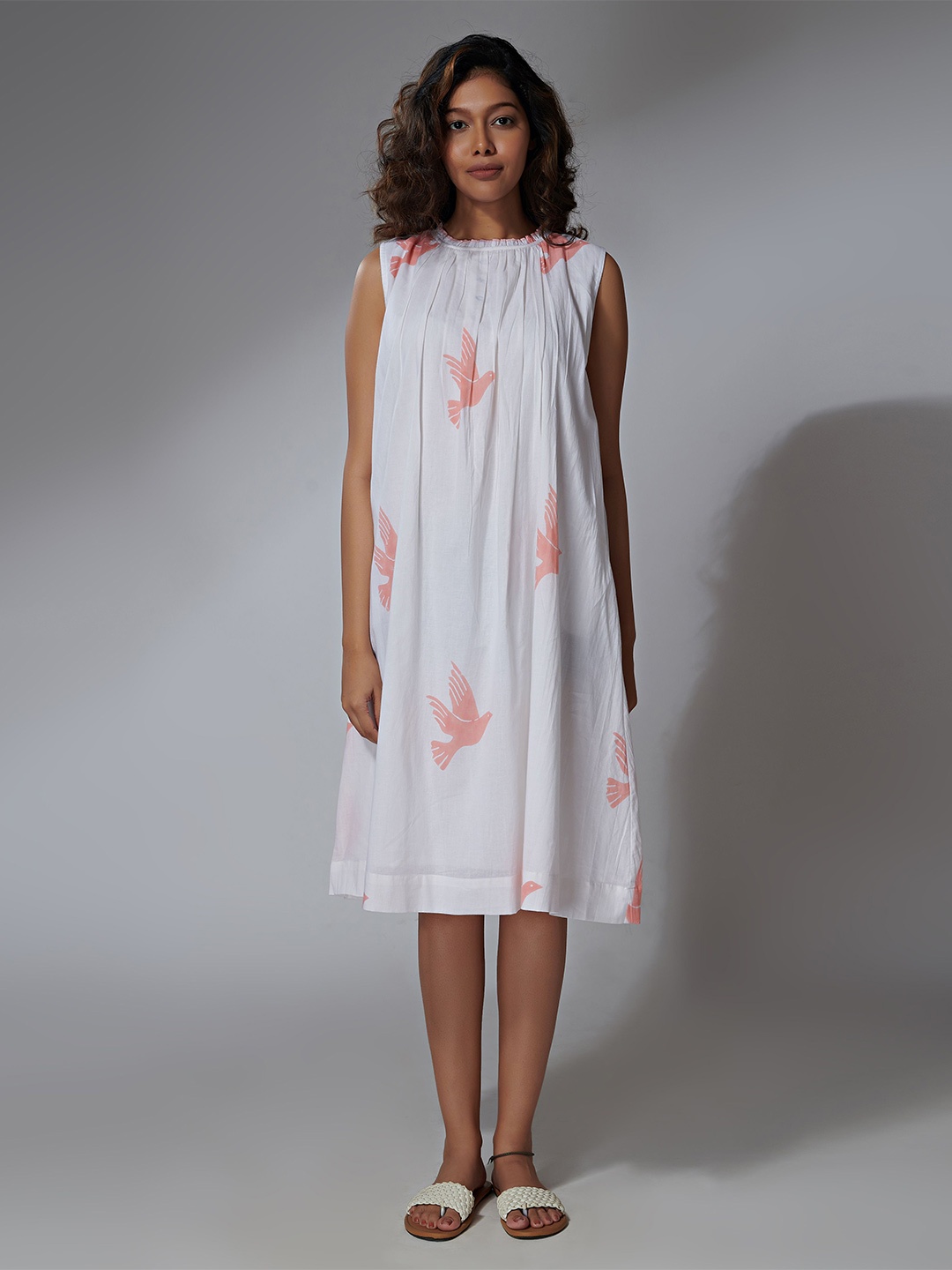 

the kaatn trail Pink Floral Organic Cotton A-Line Midi Dress