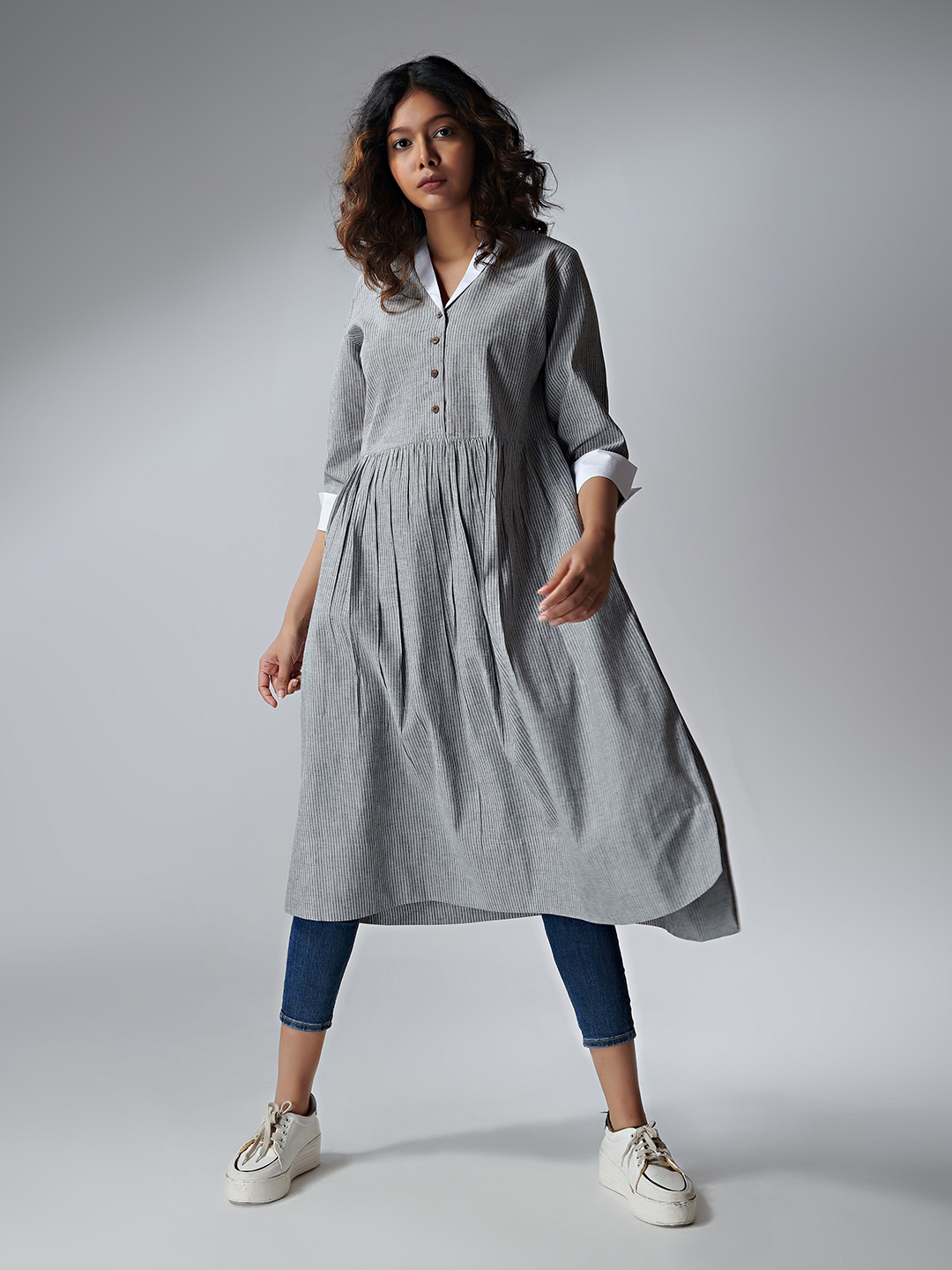 

the kaatn trail Grey Organic Cotton Shirt Midi Dress