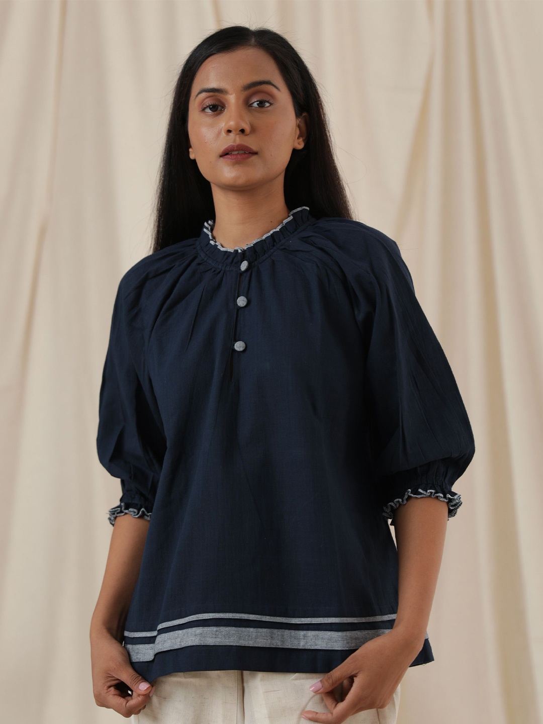 

the kaatn trail Navy Blue & White Tranquil Trot Solid Top