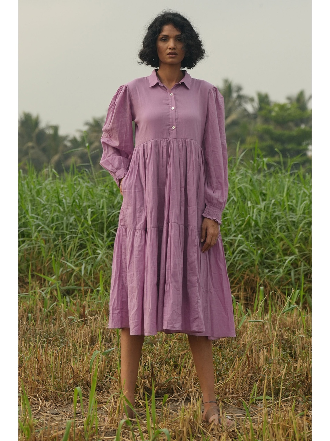 

the kaatn trail Lavender Floral A-Line Midi Dress