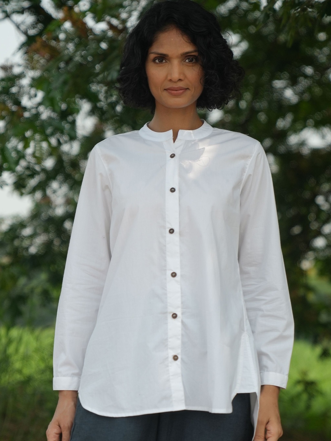 

the kaatn trail White Mandarin Collar Pure Cotton Shirt Style Top