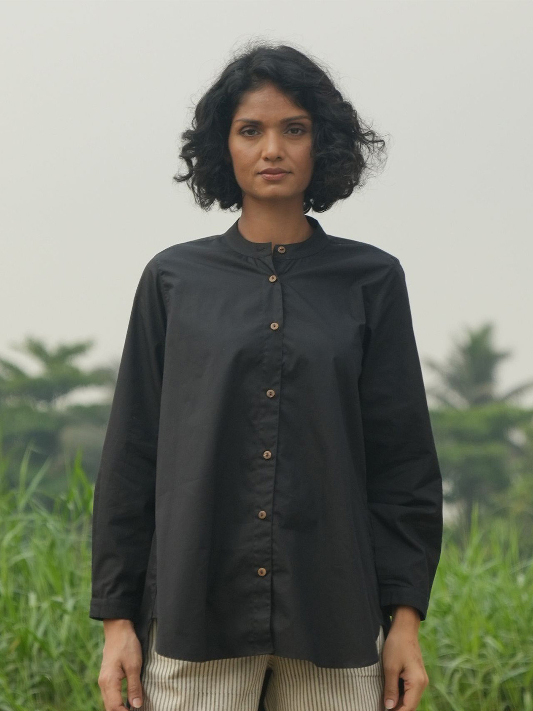 

the kaatn trail Black Mandarin Collar Top