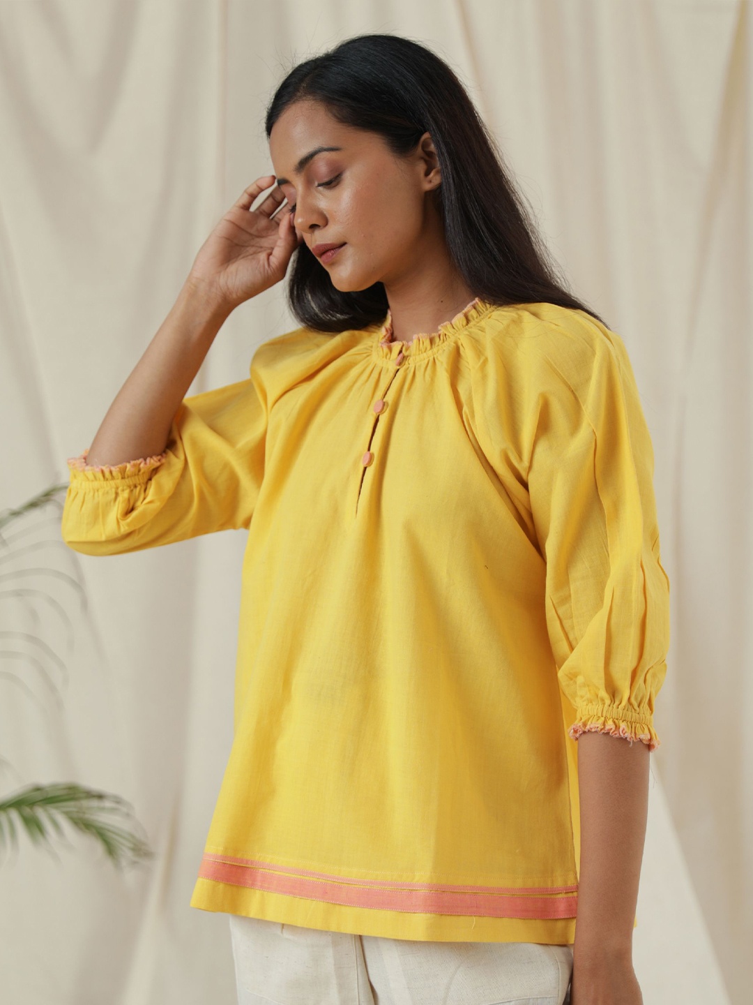 

the kaatn trail Yellow Tie-Up Neck Top