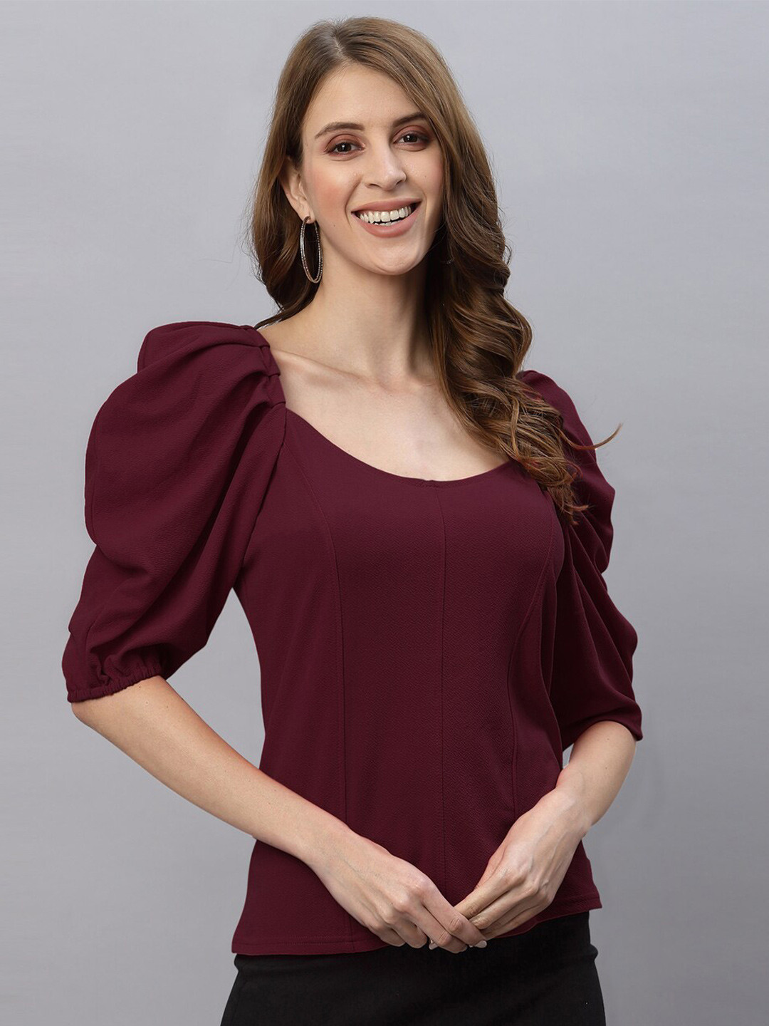 

Selvia Women Brown Solid Scuba Top