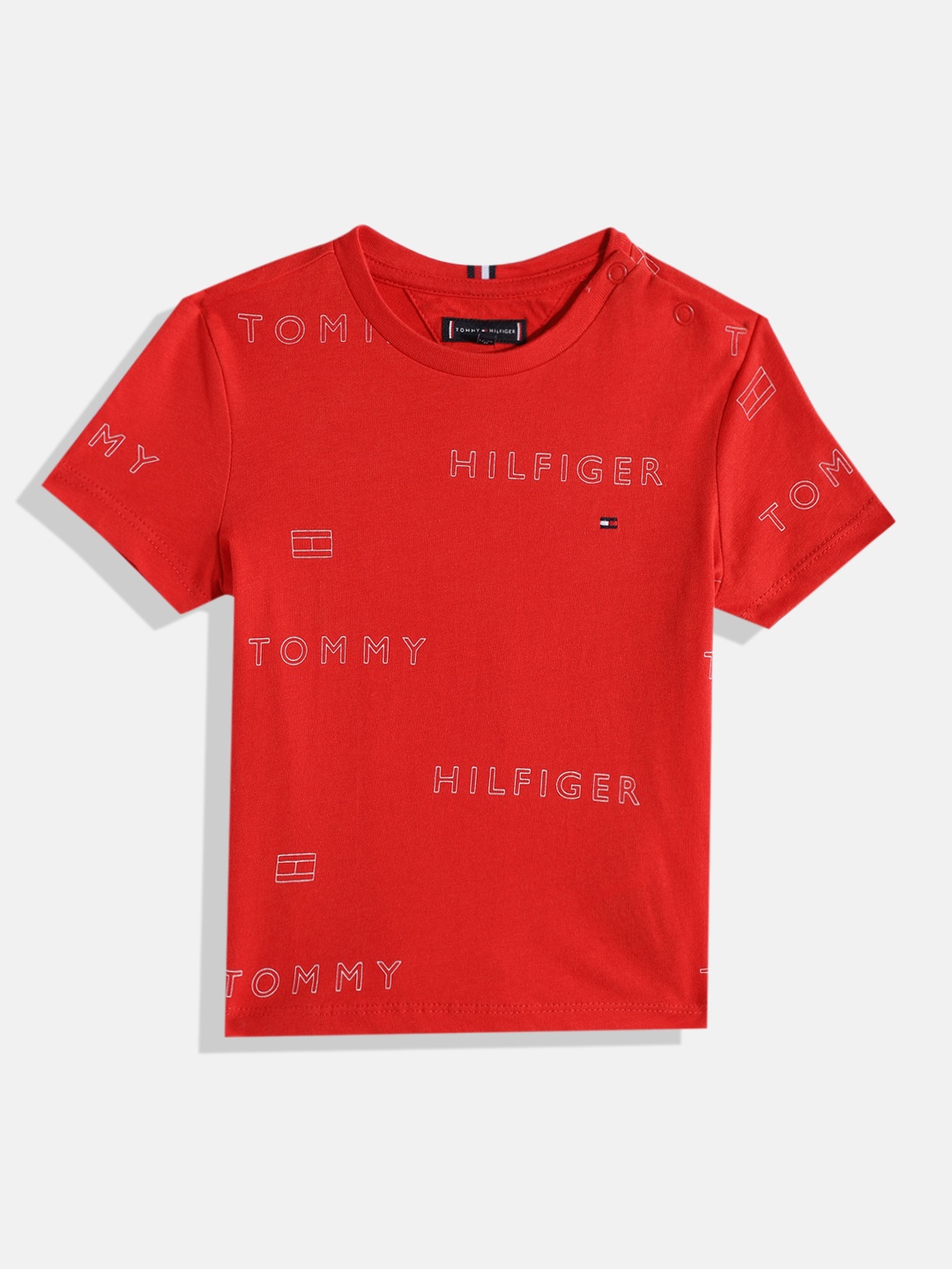 

Tommy Hilfiger Boys Brand Logo Printed Sustainable Pure Cotton T-shirt, Red