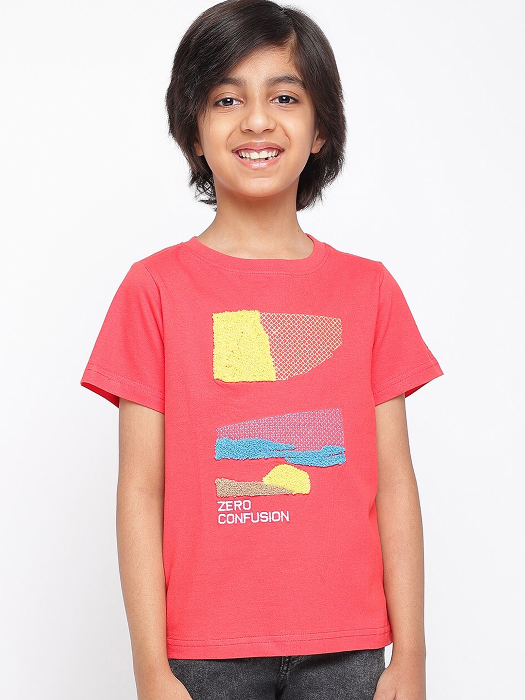 

TALES & STORIES Boys Red Printed Applique T-shirt