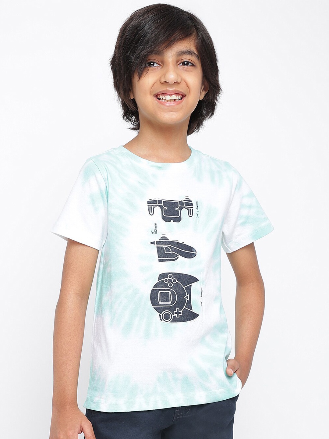 

TALES & STORIES Boys Blue Printed Raw Edge T-shirt