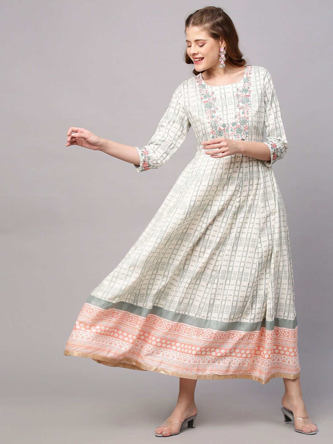 

FASHOR White Ethnic Motifs A-Line Midi Dress