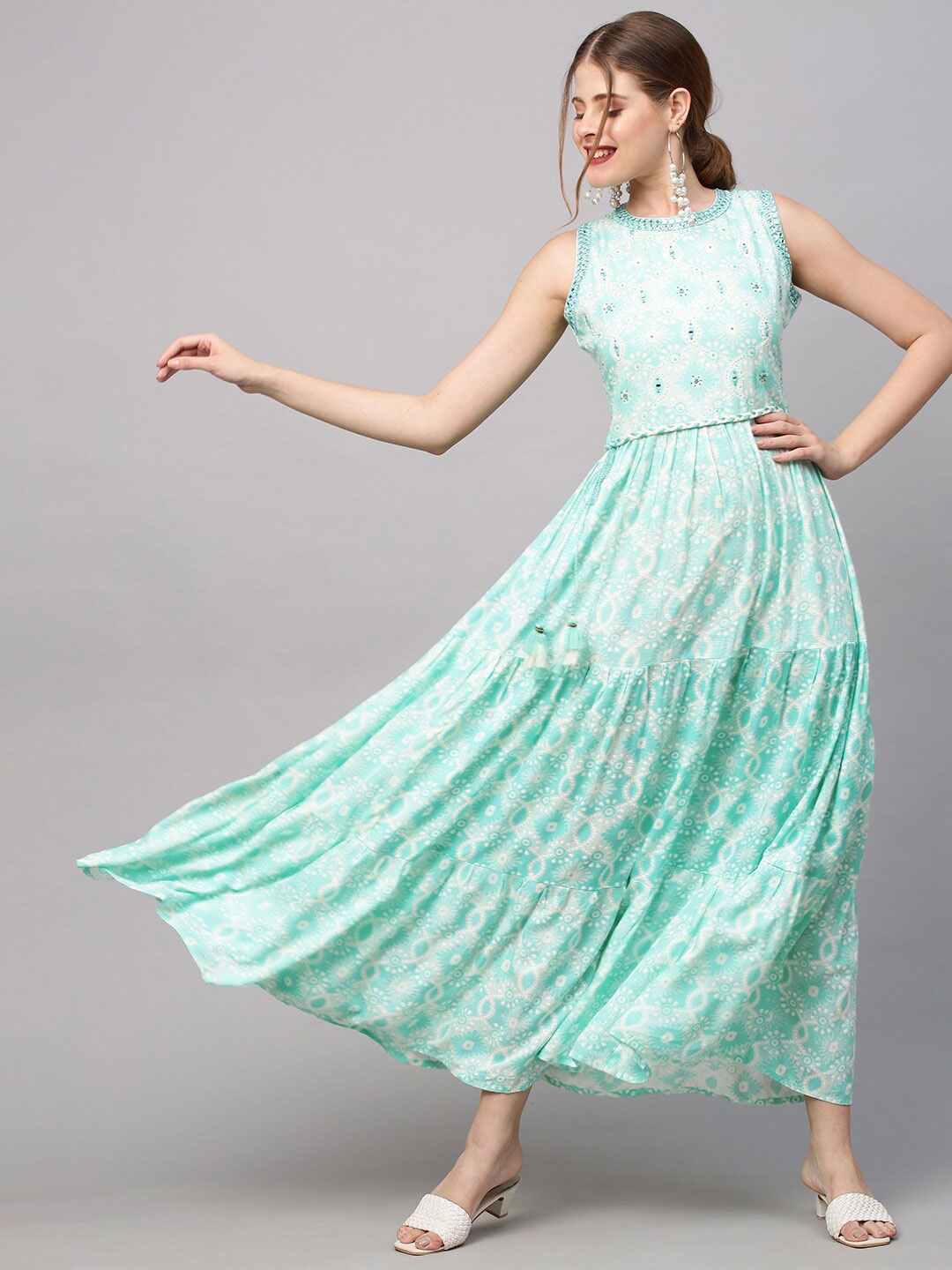 

FASHOR Turquoise Blue Floral Maxi Dress