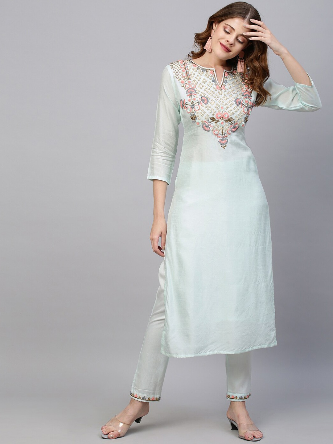 

FASHOR Women Blue Regular Sequinned Kurta with Trousers