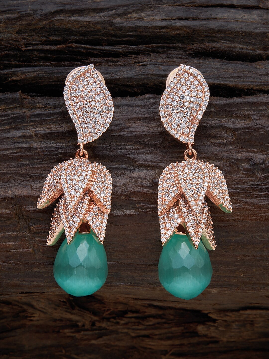 

Kushal's Fashion Jewellery Sea Green Leaf Shaped Jhumkas Earrings
