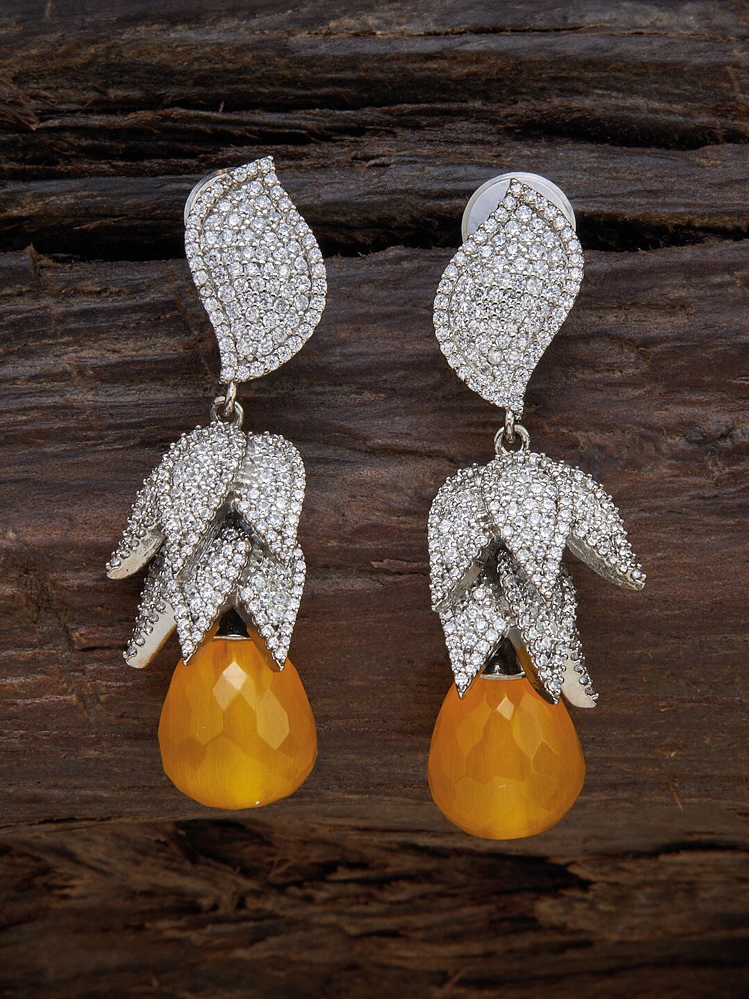 

Kushal's Fashion Jewellery Yellow Leaf Shaped Drop Earrings