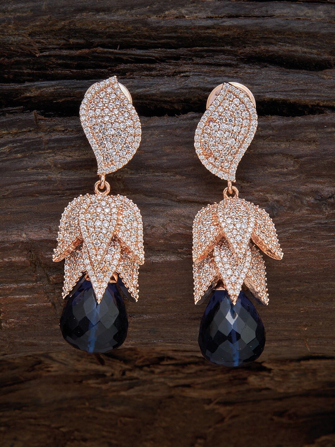 

Kushal's Fashion Jewellery Blue Leaf Shaped Drop Earrings