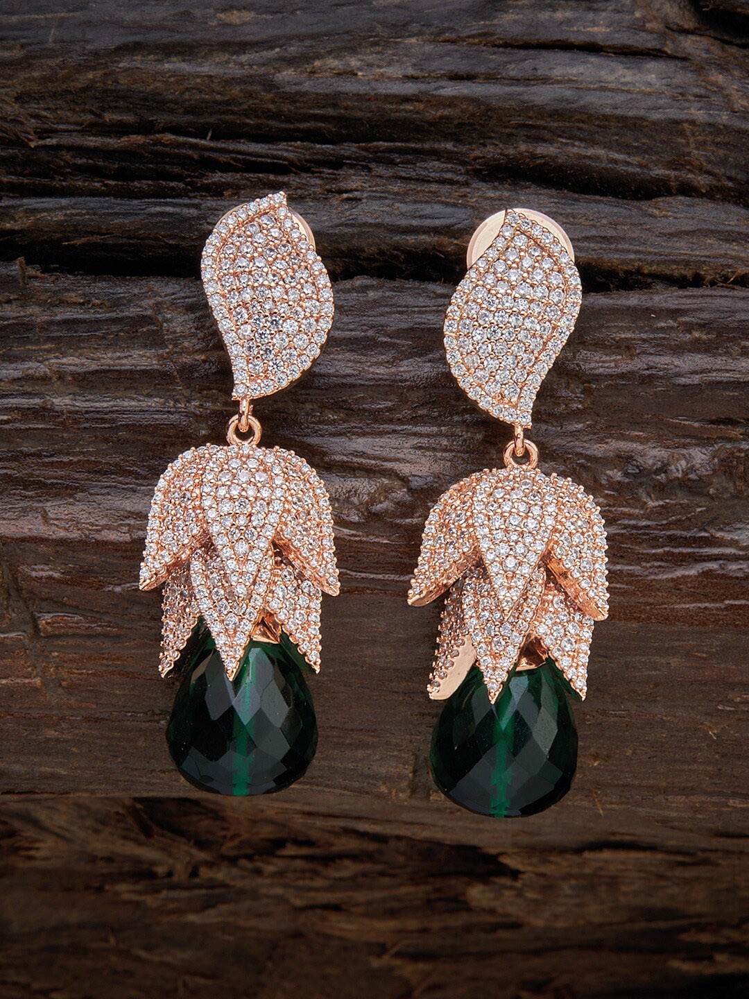 

Kushal's Fashion Jewellery Green Leaf Shaped Drop Earrings