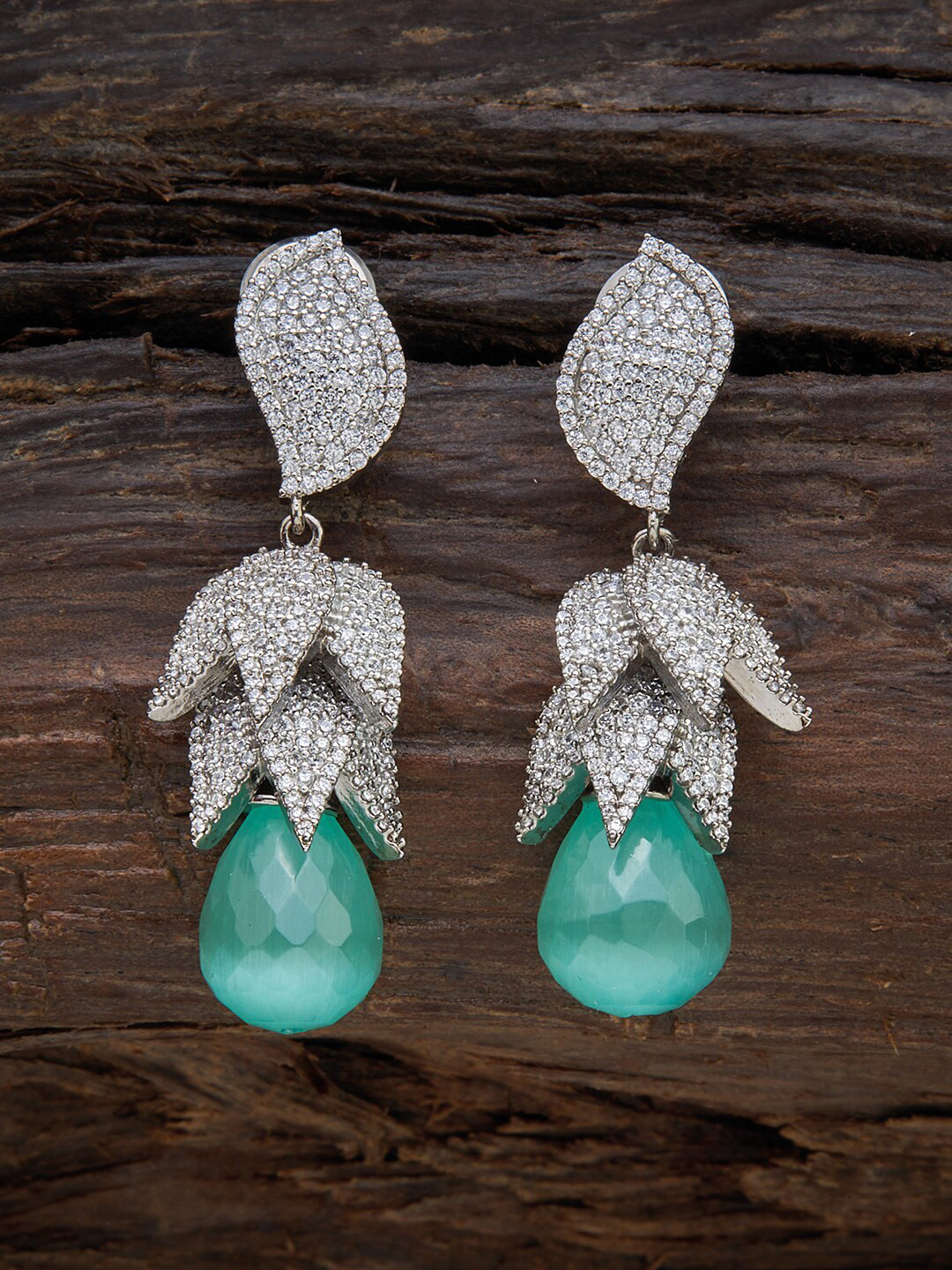 

Kushal's Fashion Jewellery Sea Green Leaf Shaped Drop Earrings
