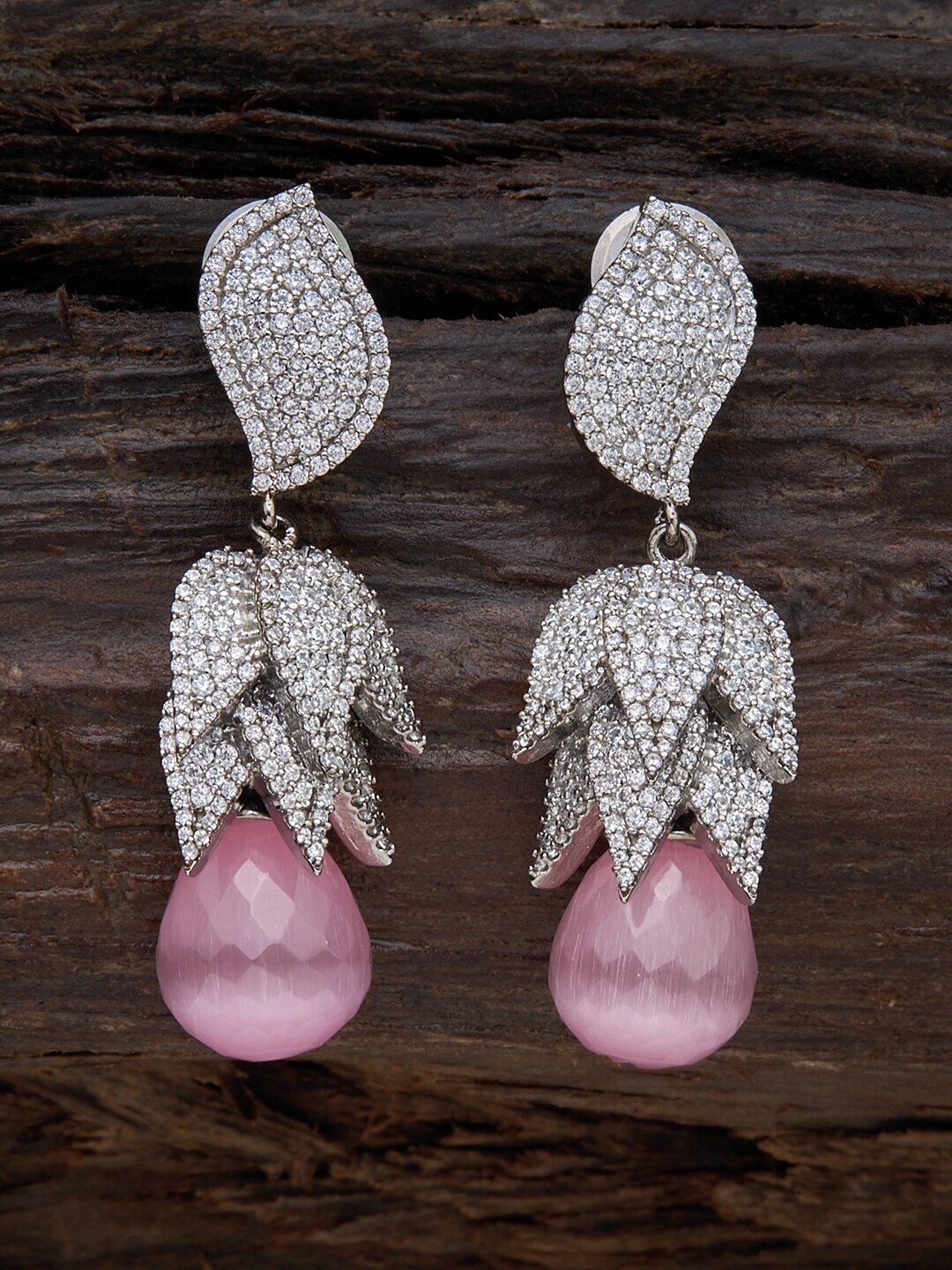 

Kushal's Fashion Jewellery Pink Leaf Shaped Drop Earrings